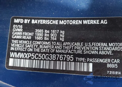 2016 Mini Hardtop Cooper from USA, damaged, VIN WMWXP5C50G3B76795